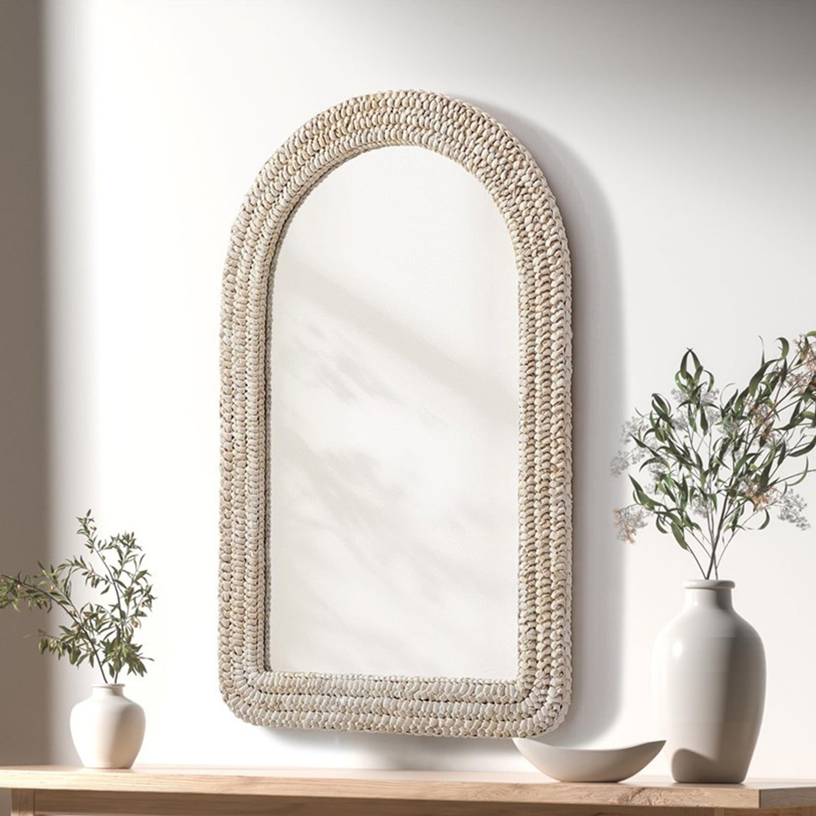 Arch Cornhusk Mirror 27X42 In Linen White Linen White Finish - DECOR by Joshua Marshal