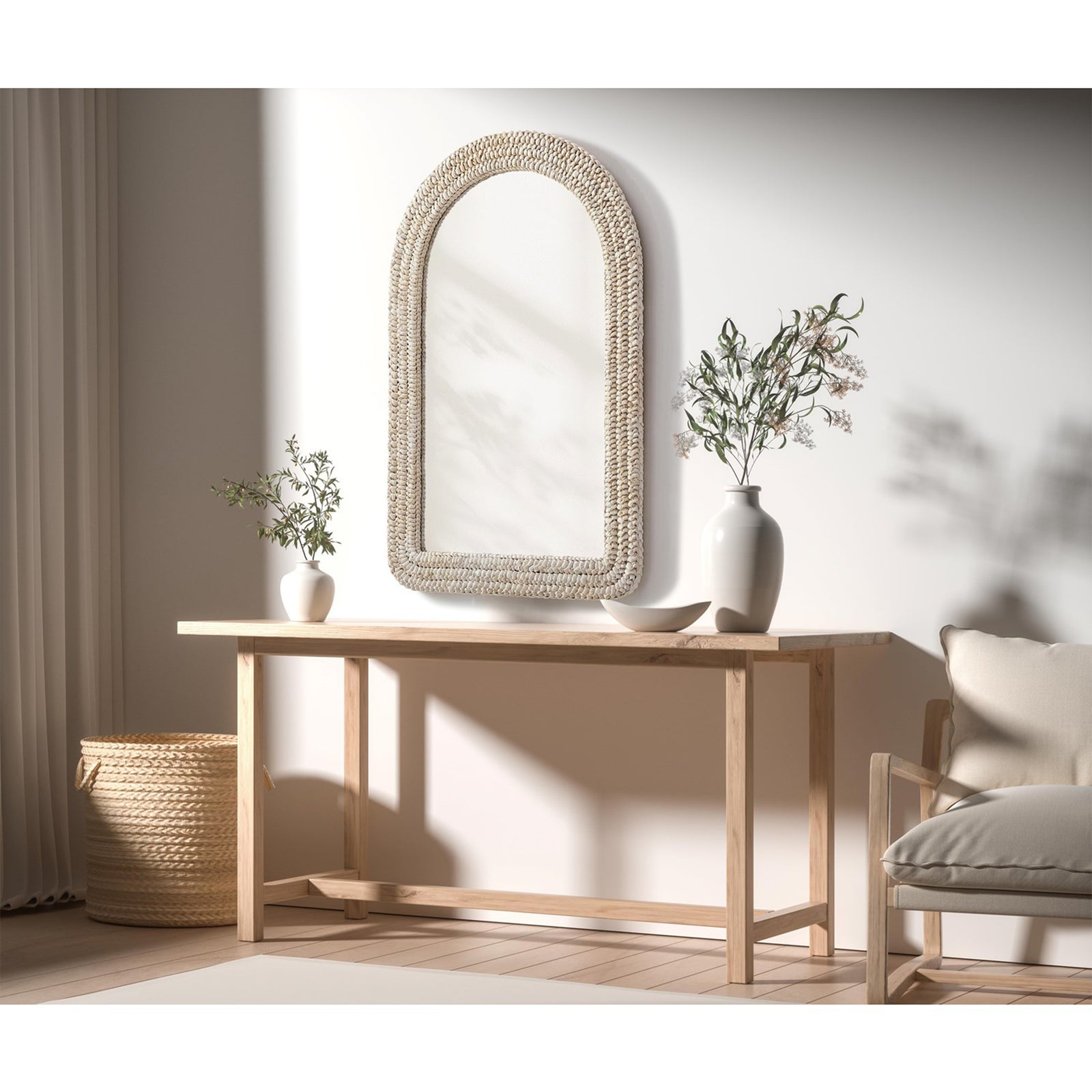 Arch Cornhusk Mirror 27X42 In Linen White - View 2 - Joshua Marshal