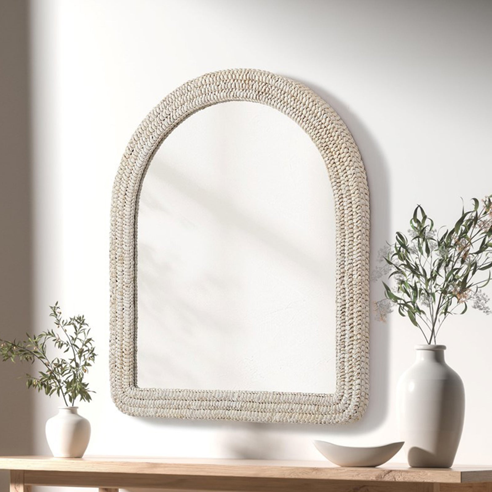 Arch Cornhusk Mirror 36X42 In Linen White Linen White Finish - DECOR by Joshua Marshal