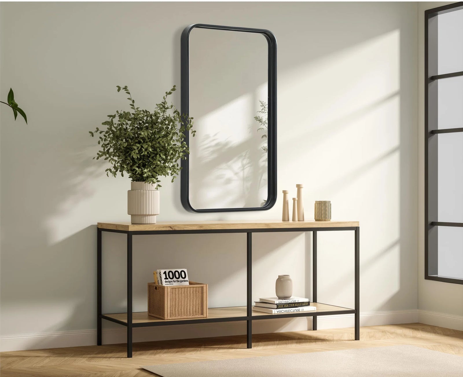Contour Metal Rectangle Mirror 18X30 In Black - View 2 - Joshua Marshal