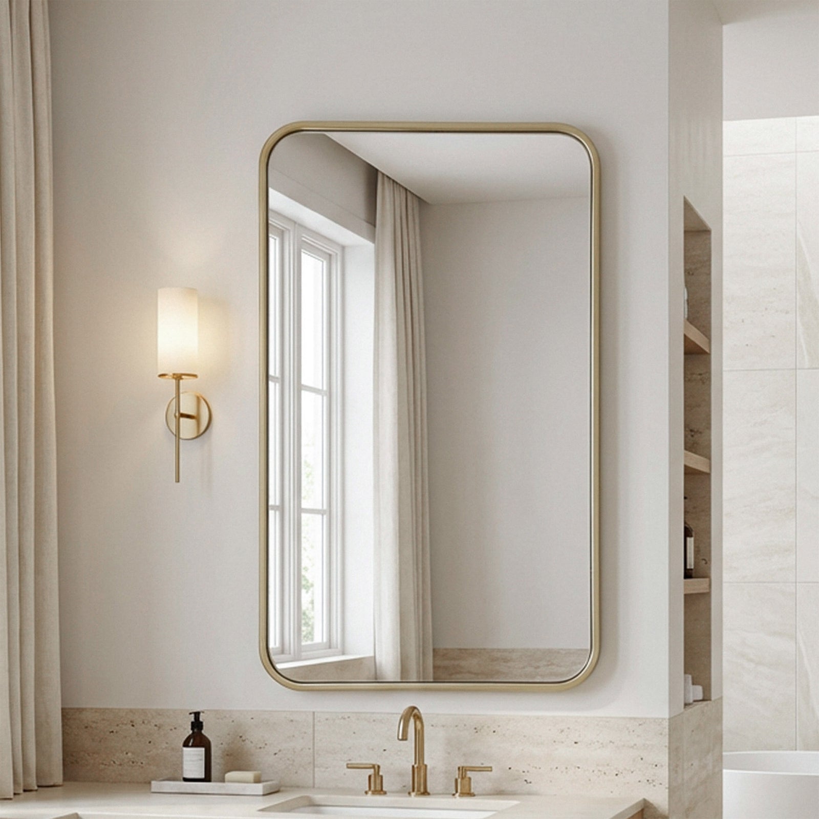 Contour Metal Rectangle Mirror 18X30 In Brass Brass Finish - DECOR by Joshua Marshal