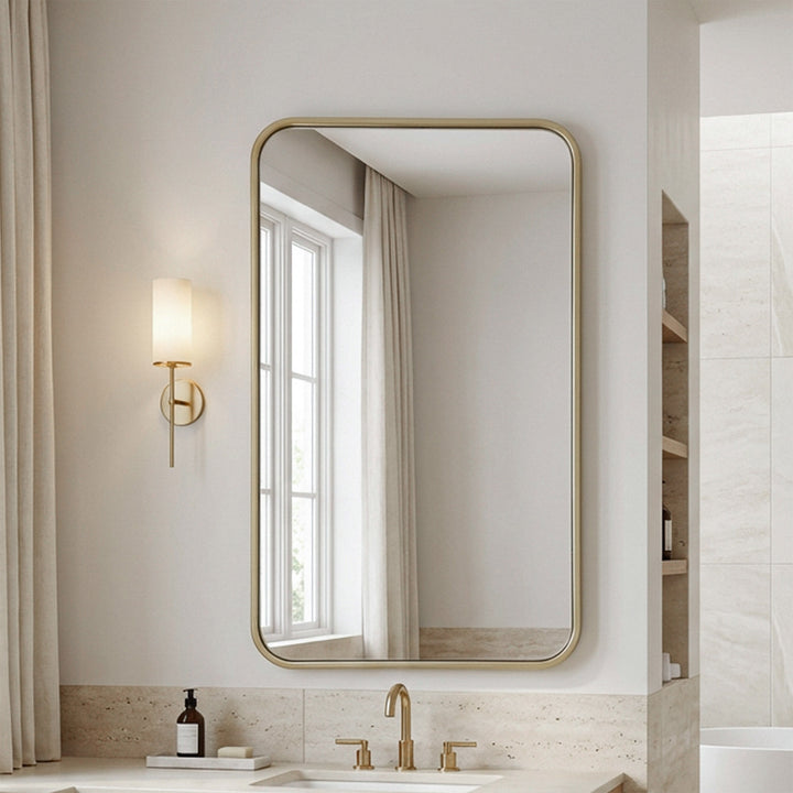 Contour Metal Rectangle Mirror 18X30 In Brass Brass Finish - DECOR by Joshua Marshal