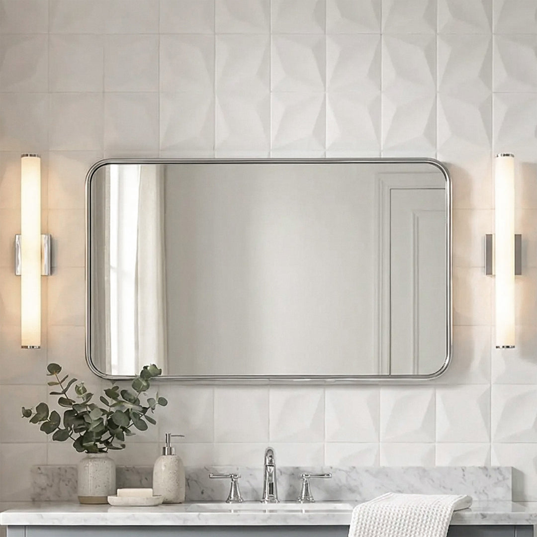 Contour Metal Rectangle Mirror 18X30 In Silver Silver Finish - DECOR by Joshua Marshal