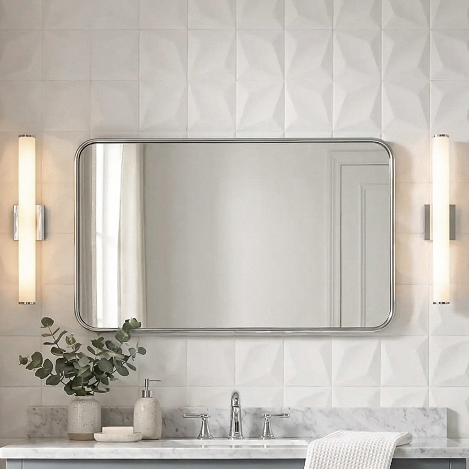 Contour Metal Rectangle Mirror 18X30 In Silver Silver Finish - DECOR by Joshua Marshal