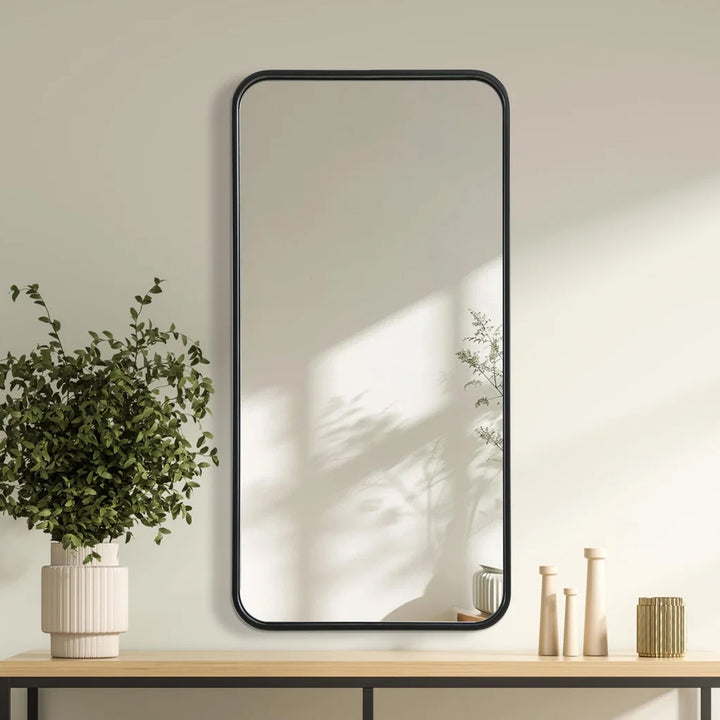 Contour Metal Rectangle Mirror 18X36 In Black Black Finish - DECOR by Joshua Marshal