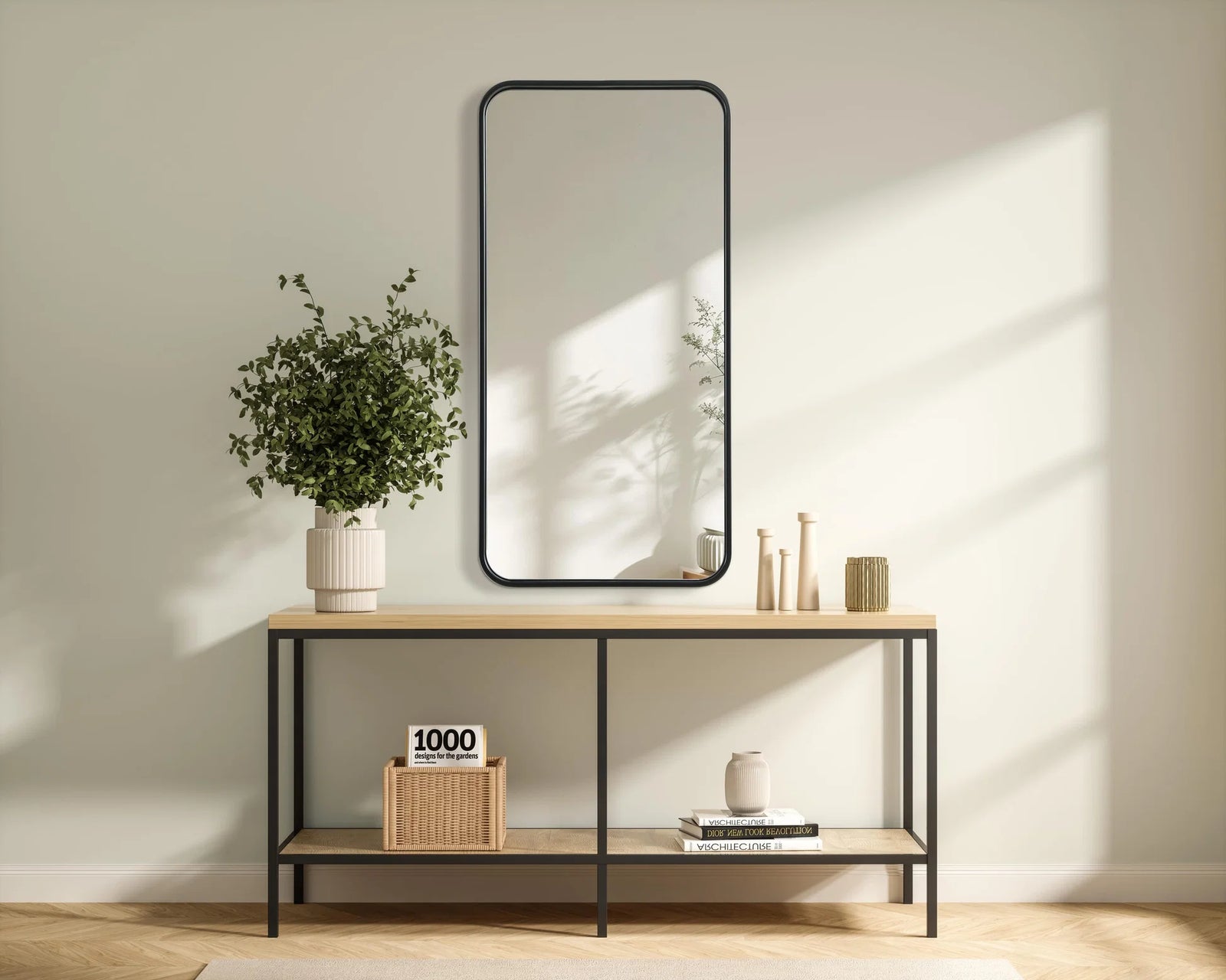 Contour Metal Rectangle Mirror 18X36 In Black - View 2 - Joshua Marshal