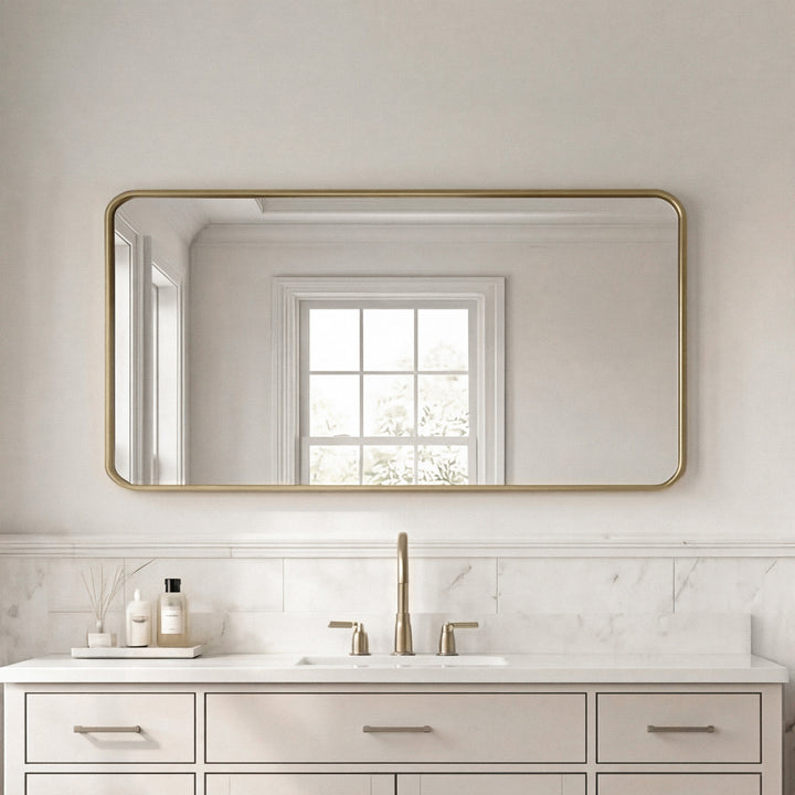 Contour Metal Rectangle Mirror 18X36 In Brass Brass Finish - DECOR by Joshua Marshal