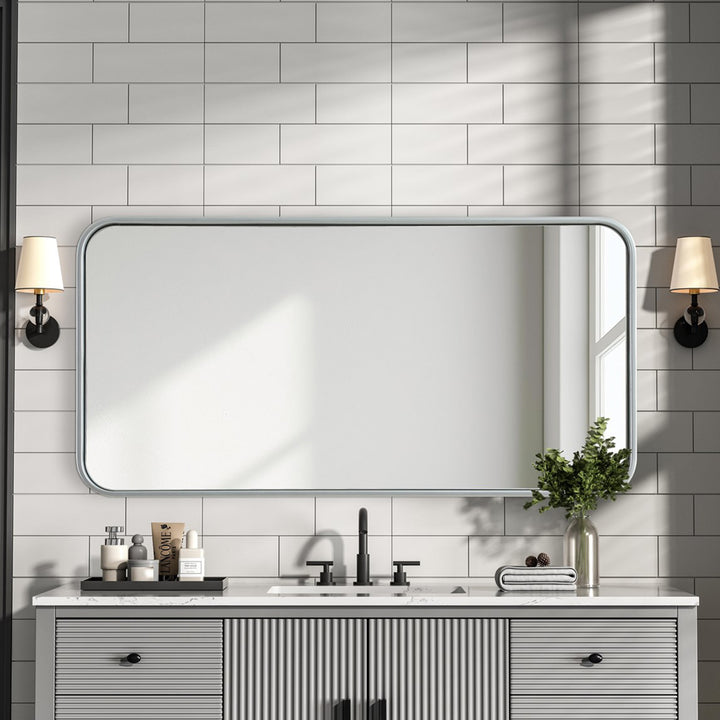 Contour Metal Rectangle Mirror 18X36 In Silver Silver Finish - DECOR by Joshua Marshal