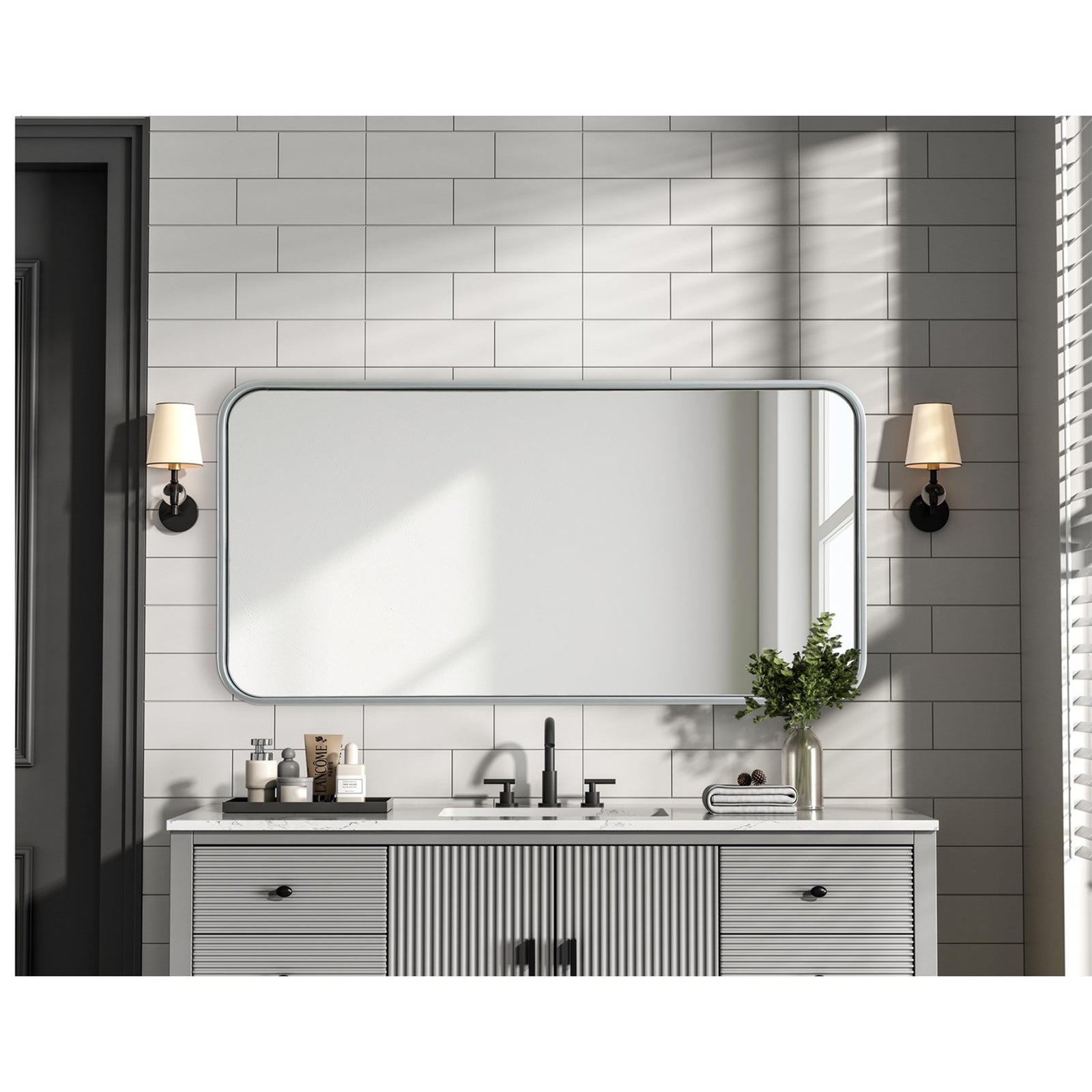 Contour Metal Rectangle Mirror 18X36 In Silver - View 2 - Joshua Marshal