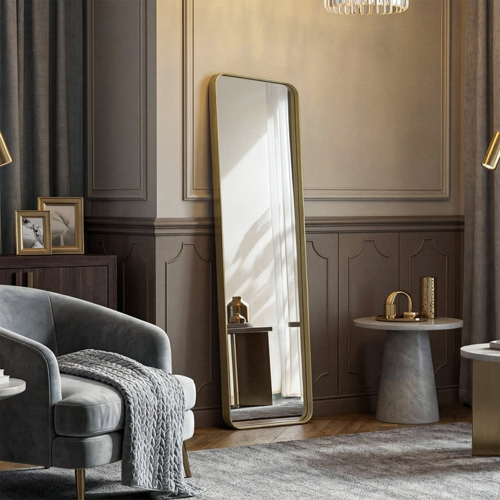 Contour Metal Rectangle Mirror 18X60 In Brass Brass Finish - DECOR by Joshua Marshal