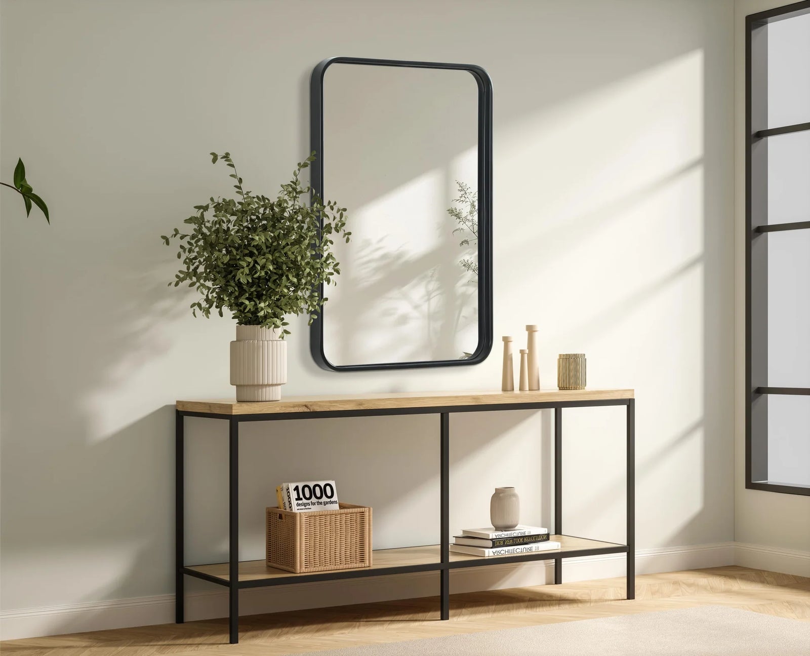 Contour Metal Rectangle Mirror 20X30 In Black - View 2 - Joshua Marshal