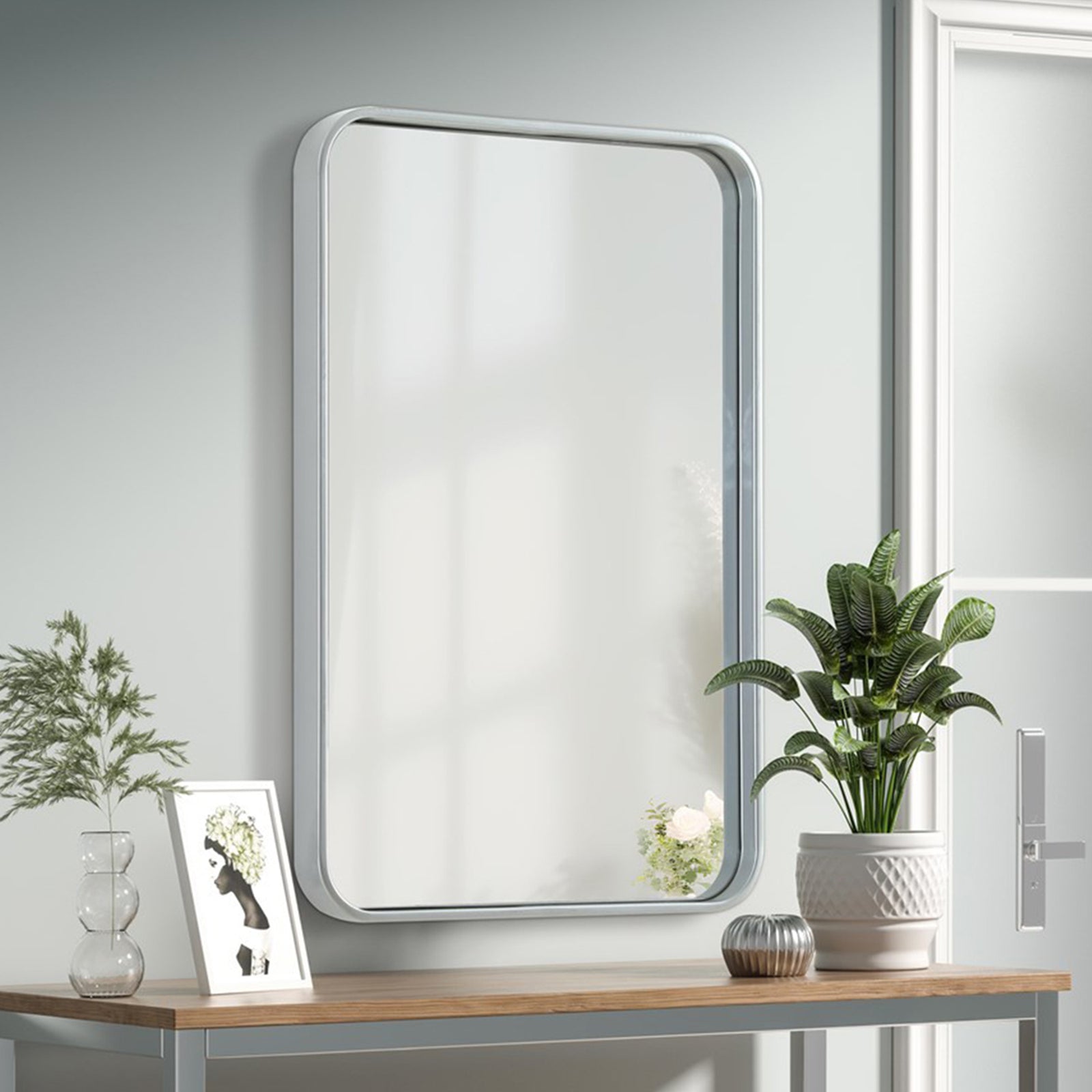 Contour Metal Rectangle Mirror 20X30 In Silver Silver Finish - DECOR by Joshua Marshal