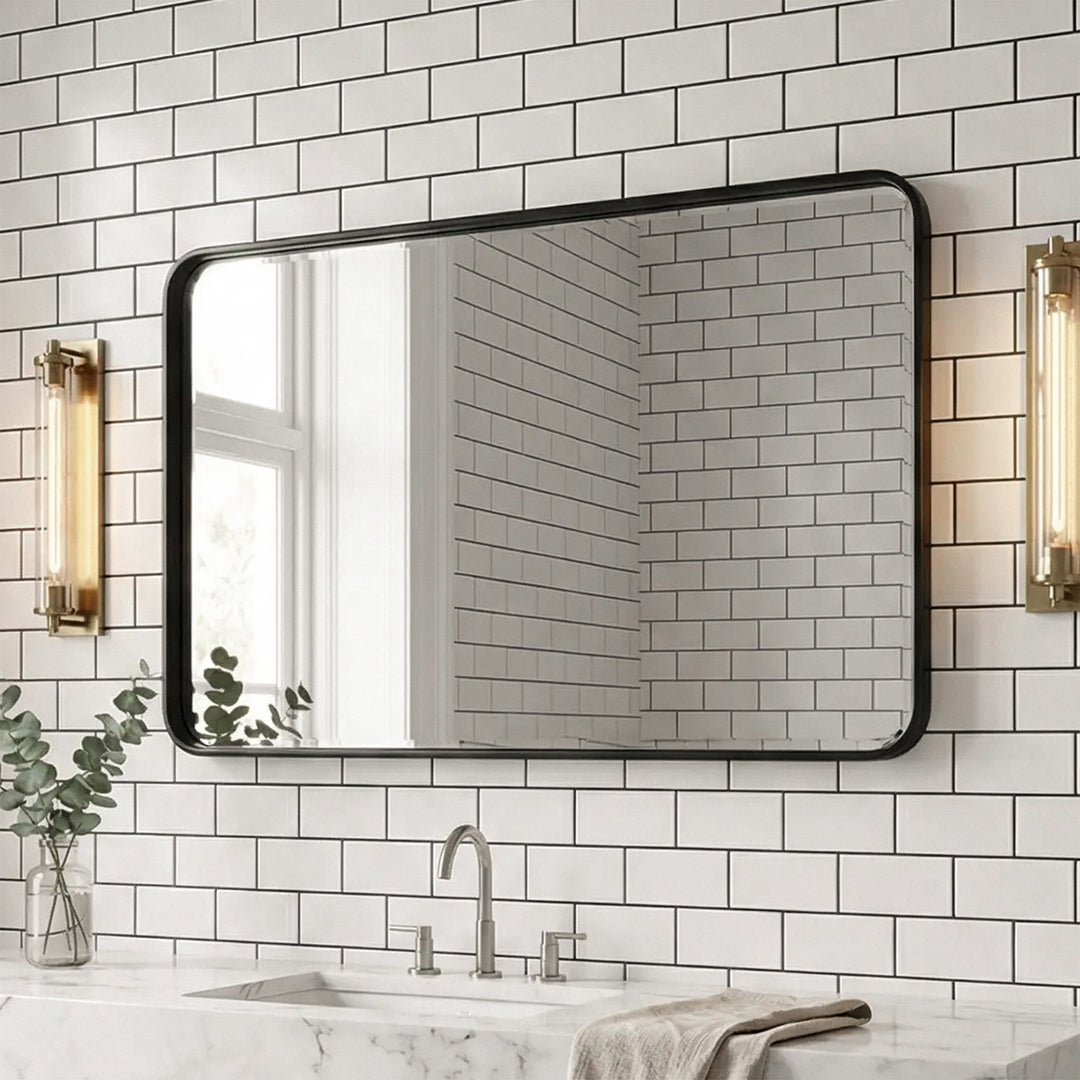 Contour Metal Rectangle Mirror 20X36 In Black Black Finish - DECOR by Joshua Marshal