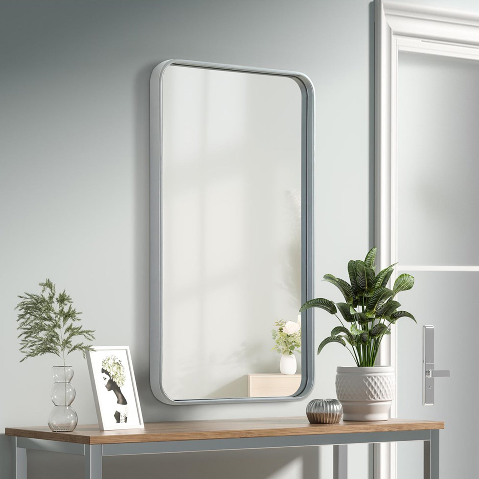 Contour Metal Rectangle Mirror 20X36 In Silver Silver Finish - DECOR by Joshua Marshal