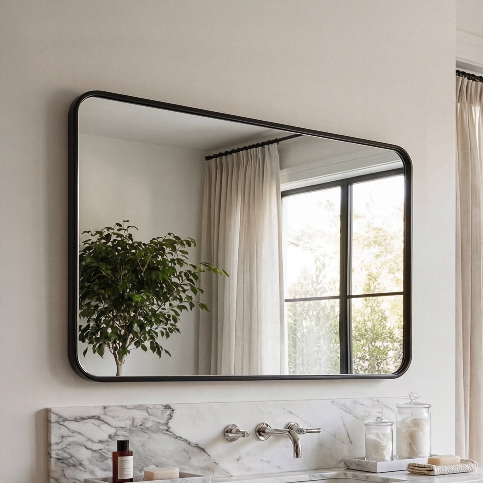 Contour Metal Rectangle Mirror 22X36 In Black Black Finish - DECOR by Joshua Marshal