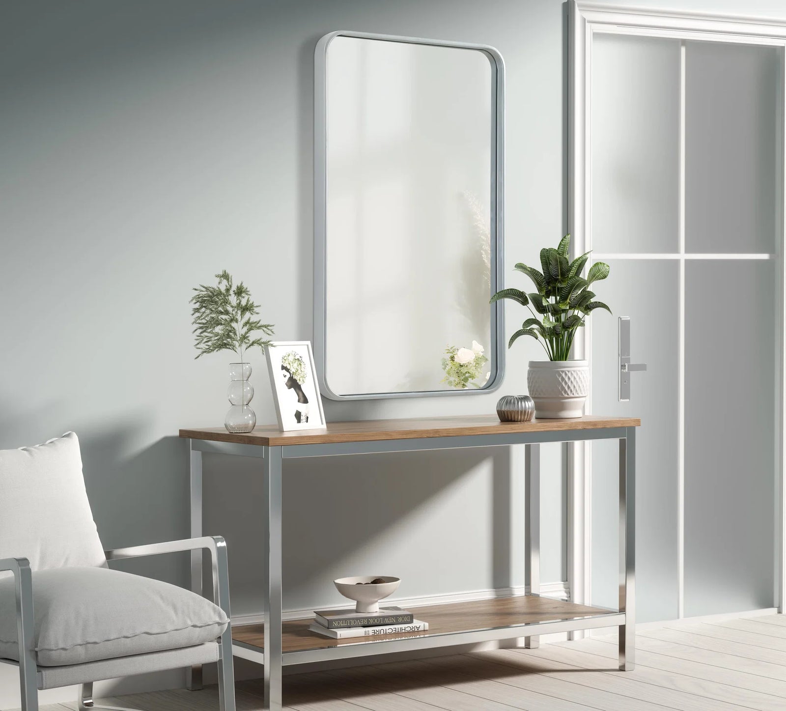 Contour Metal Rectangle Mirror 22X36 In Silver - View 2 - Joshua Marshal