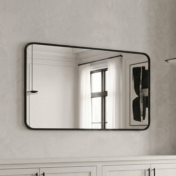 Contour Metal Rectangle Mirror 22X40 In Black Black Finish - DECOR by Joshua Marshal