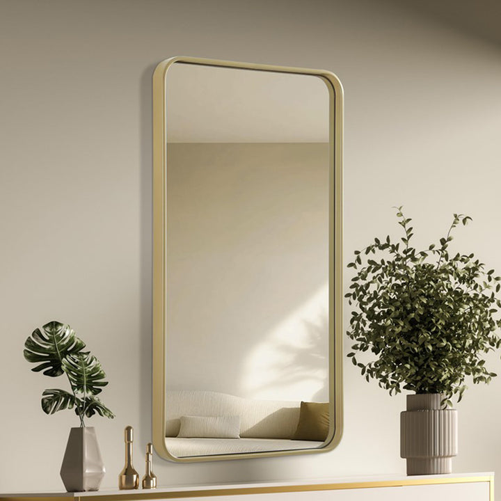 Contour Metal Rectangle Mirror 22X40 In Brass Brass Finish - DECOR by Joshua Marshal