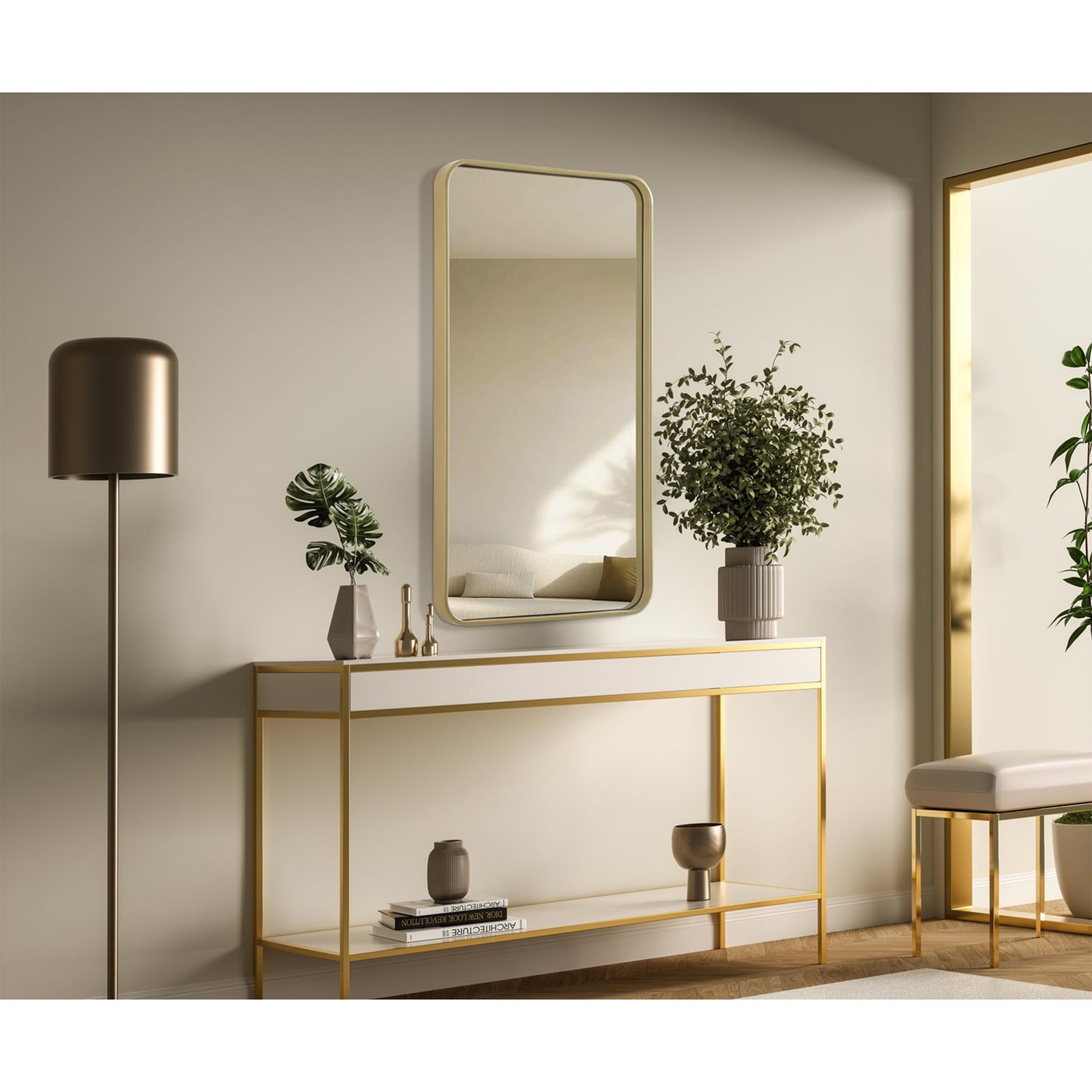 Contour Metal Rectangle Mirror 22X40 In Brass - View 2 - Joshua Marshal