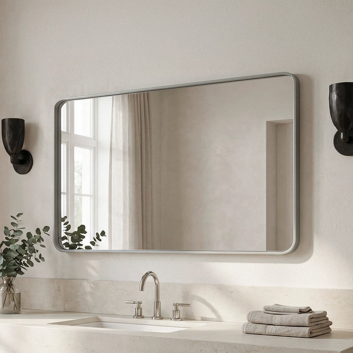 Contour Metal Rectangle Mirror 22X40 In Silver Silver Finish - DECOR by Joshua Marshal