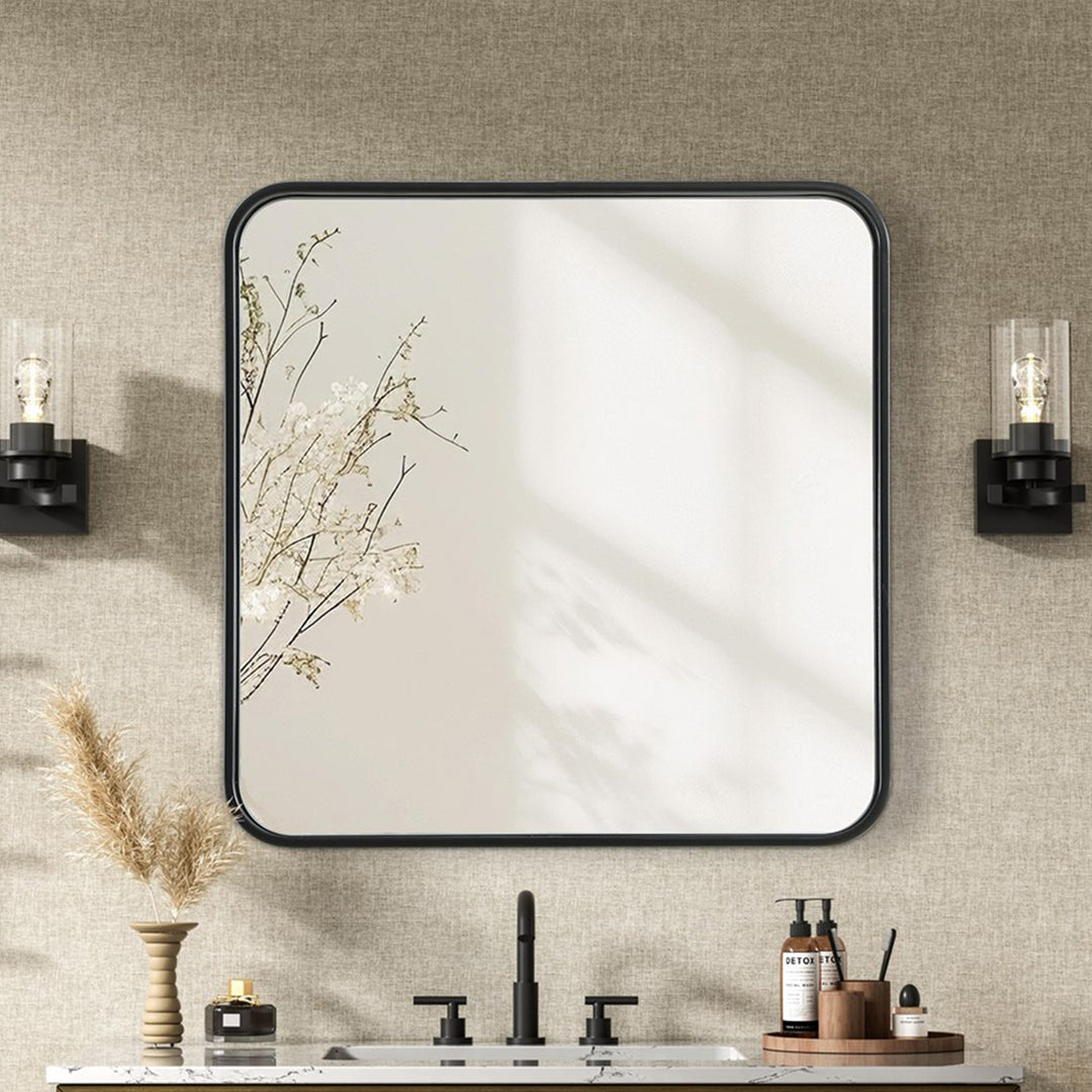 Contour Metal Square Mirror 24X24 In Black Black Finish - DECOR by Joshua Marshal