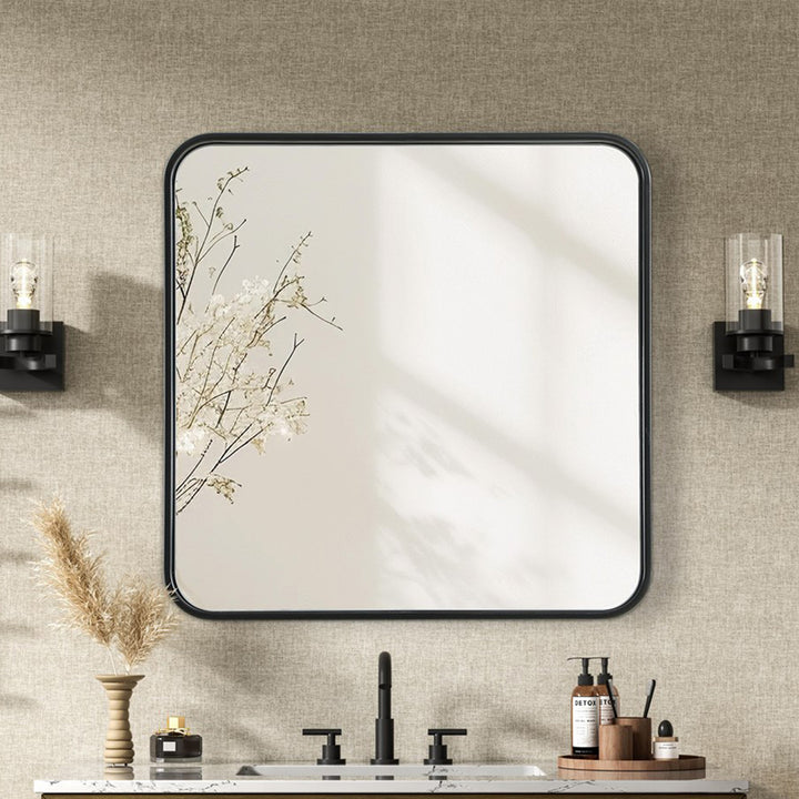 Contour Metal Square Mirror 24X24 In Black Black Finish - DECOR by Joshua Marshal