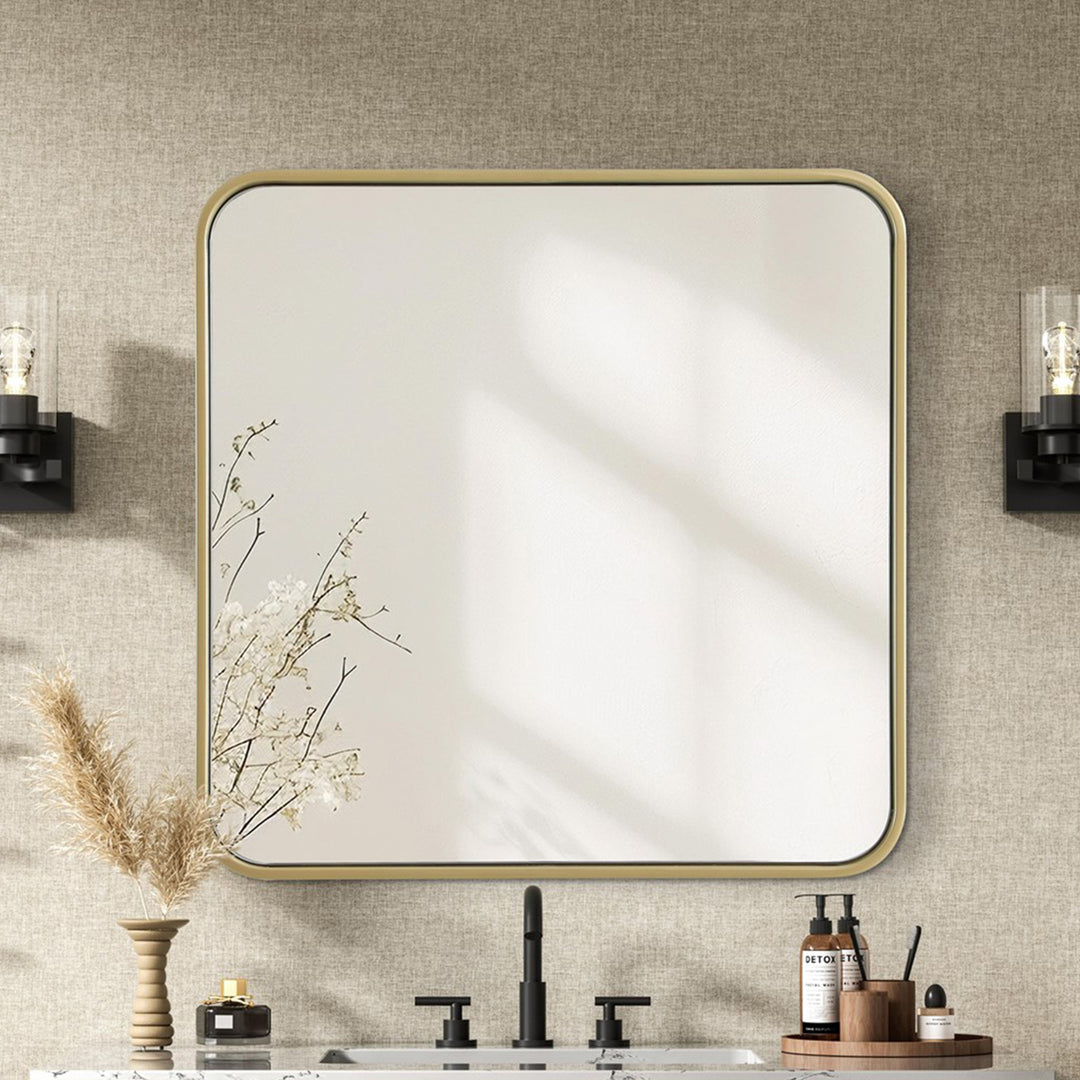 Contour Metal Square Mirror 24X24 In Brass Brass Finish - DECOR by Joshua Marshal