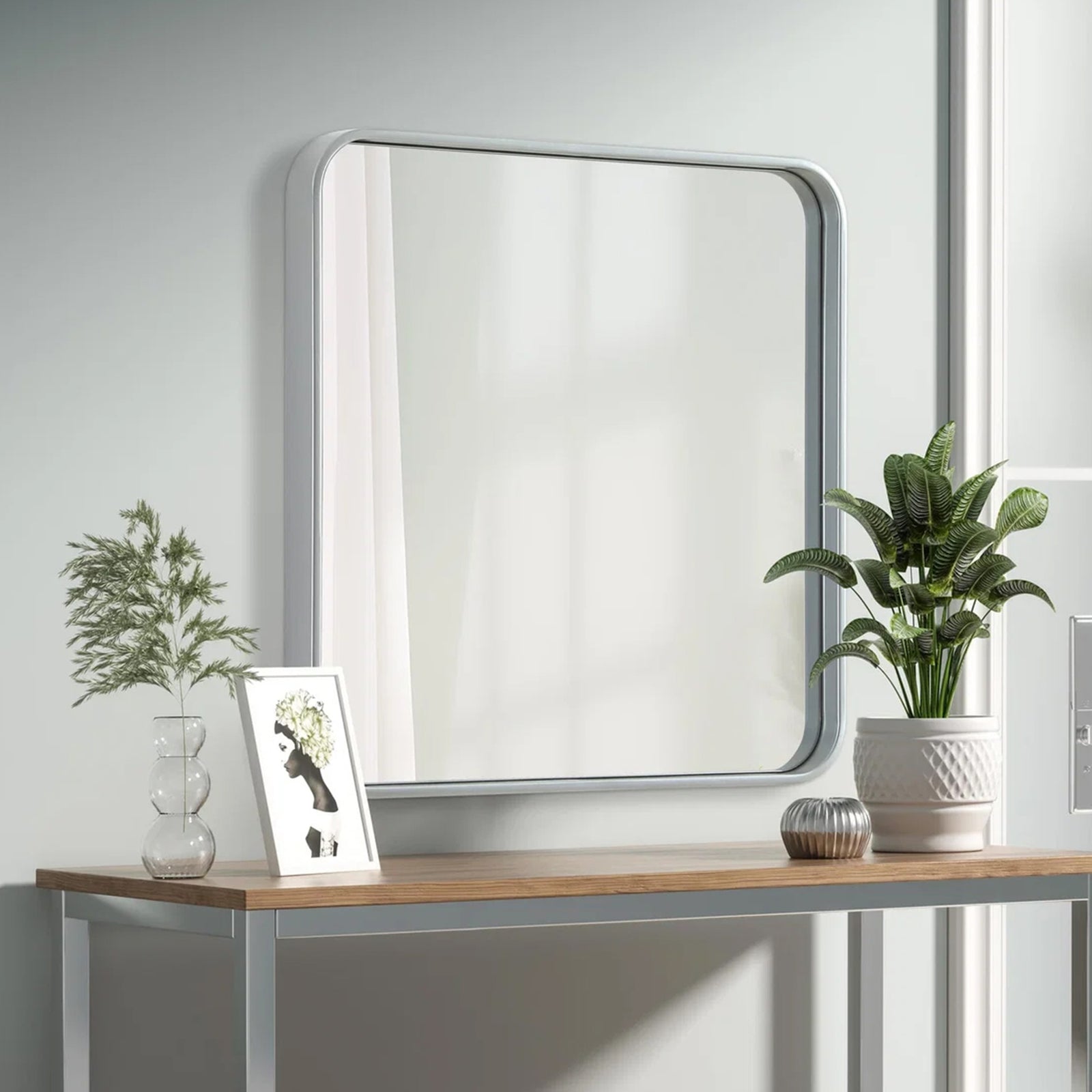 Contour Metal Square Mirror 24X24 In Silver Silver Finish - DECOR by Joshua Marshal