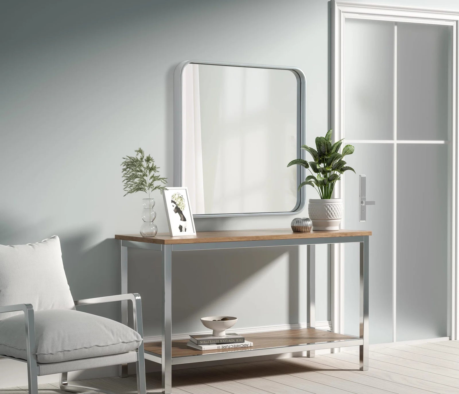 Contour Metal Square Mirror 24X24 In Silver - View 2 - Joshua Marshal
