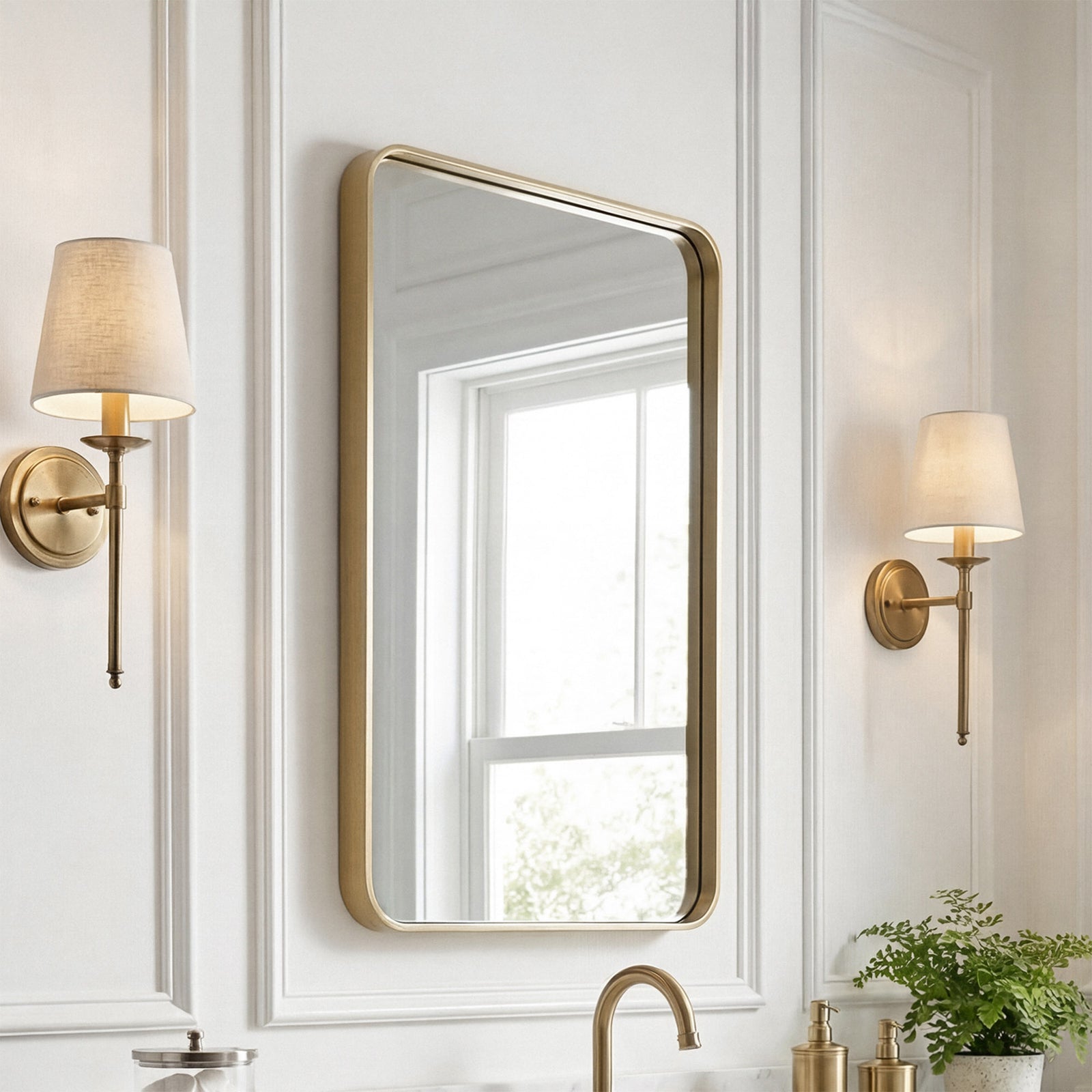 Contour Metal Rectangle Mirror 24X32 In Brass Brass Finish - DECOR by Joshua Marshal