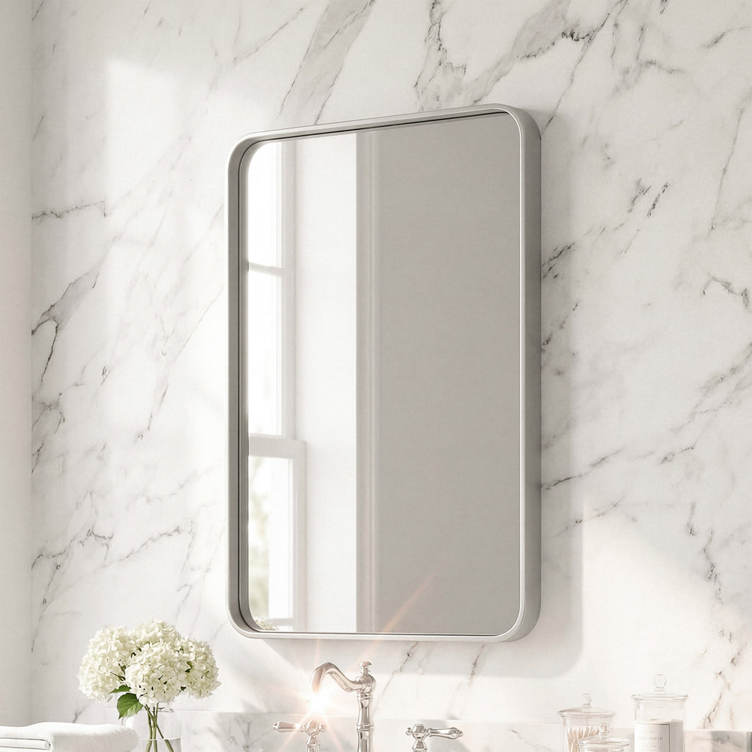 Contour Metal Rectangle Mirror 24X32 In Silver Silver Finish - DECOR by Joshua Marshal