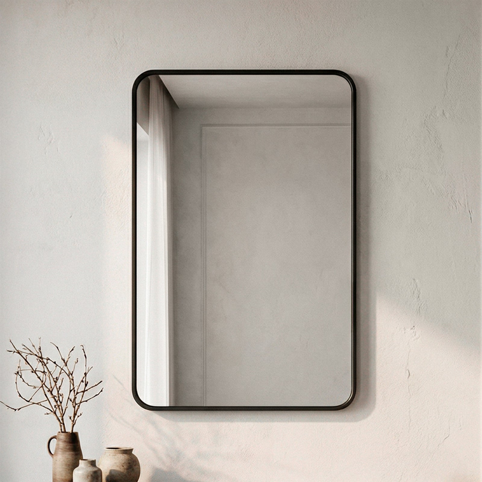 Contour Metal Rectangle Mirror 24X36 In Black Black Finish - DECOR by Joshua Marshal