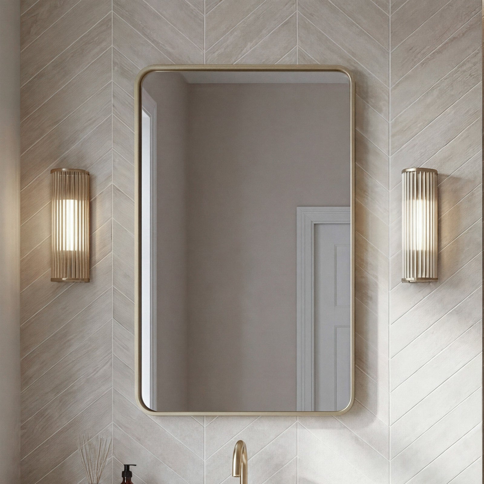 Contour Metal Rectangle Mirror 24X36 In Brass Brass Finish - DECOR by Joshua Marshal