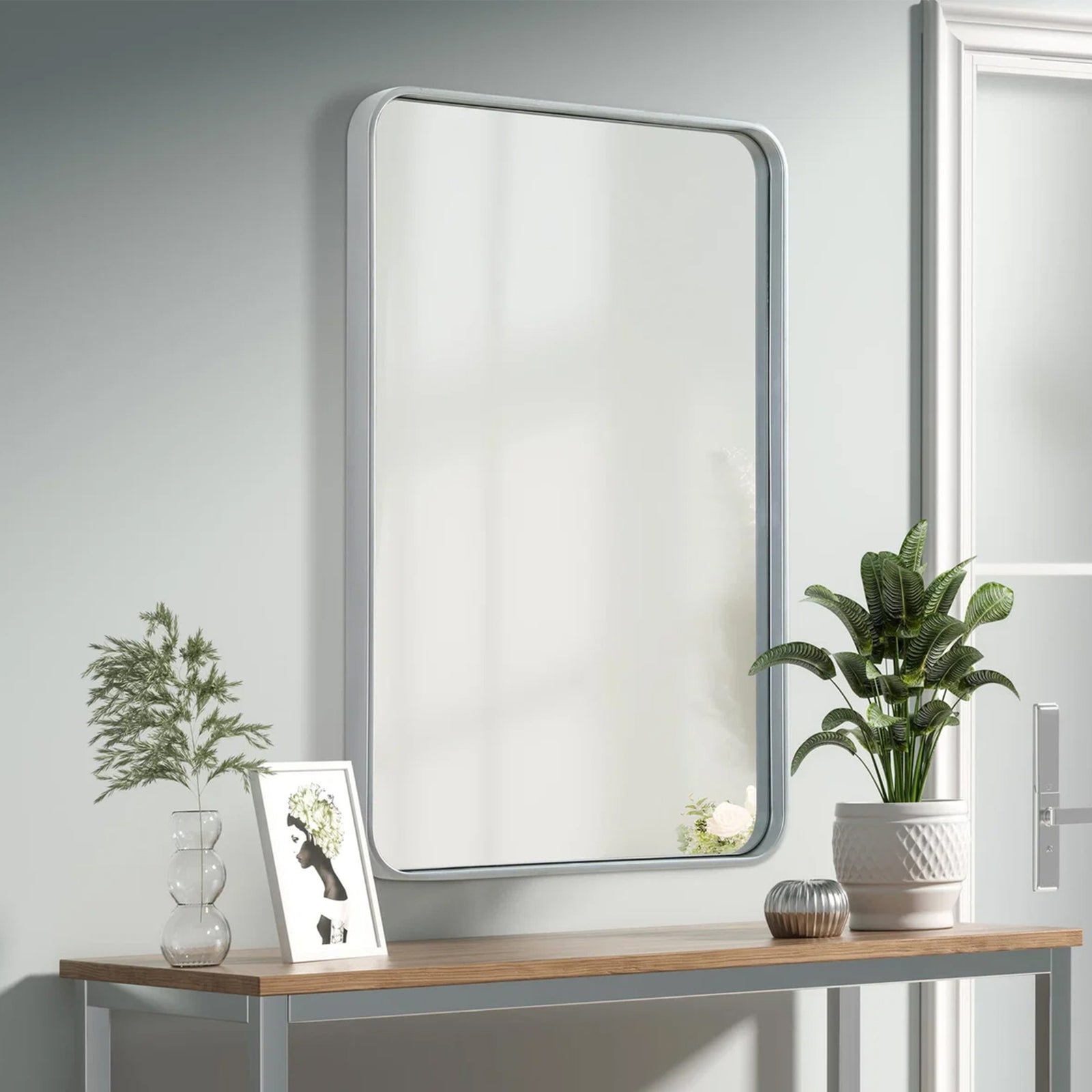Contour Metal Rectangle Mirror 24X36 In Silver Silver Finish - DECOR by Joshua Marshal