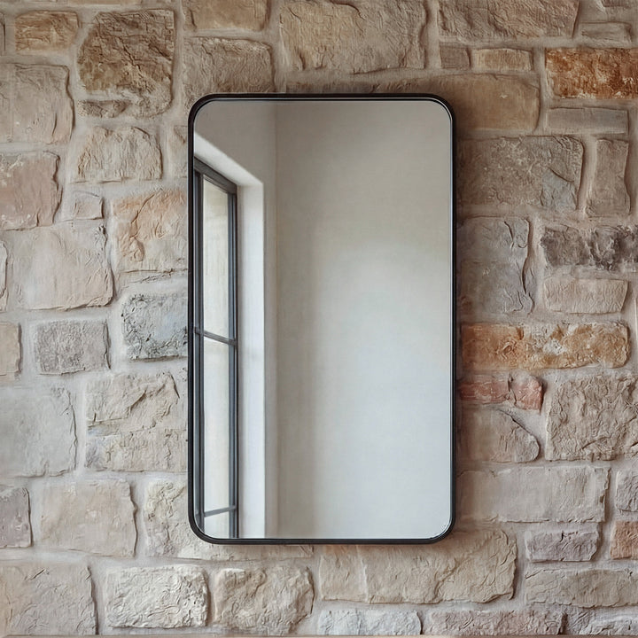 Contour Metal Rectangle Mirror 24X40 In Black Black Finish - DECOR by Joshua Marshal