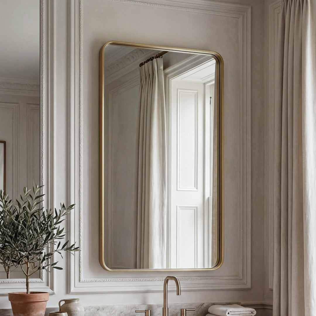 Contour Metal Rectangle Mirror 24X40 In Brass Brass Finish - DECOR by Joshua Marshal