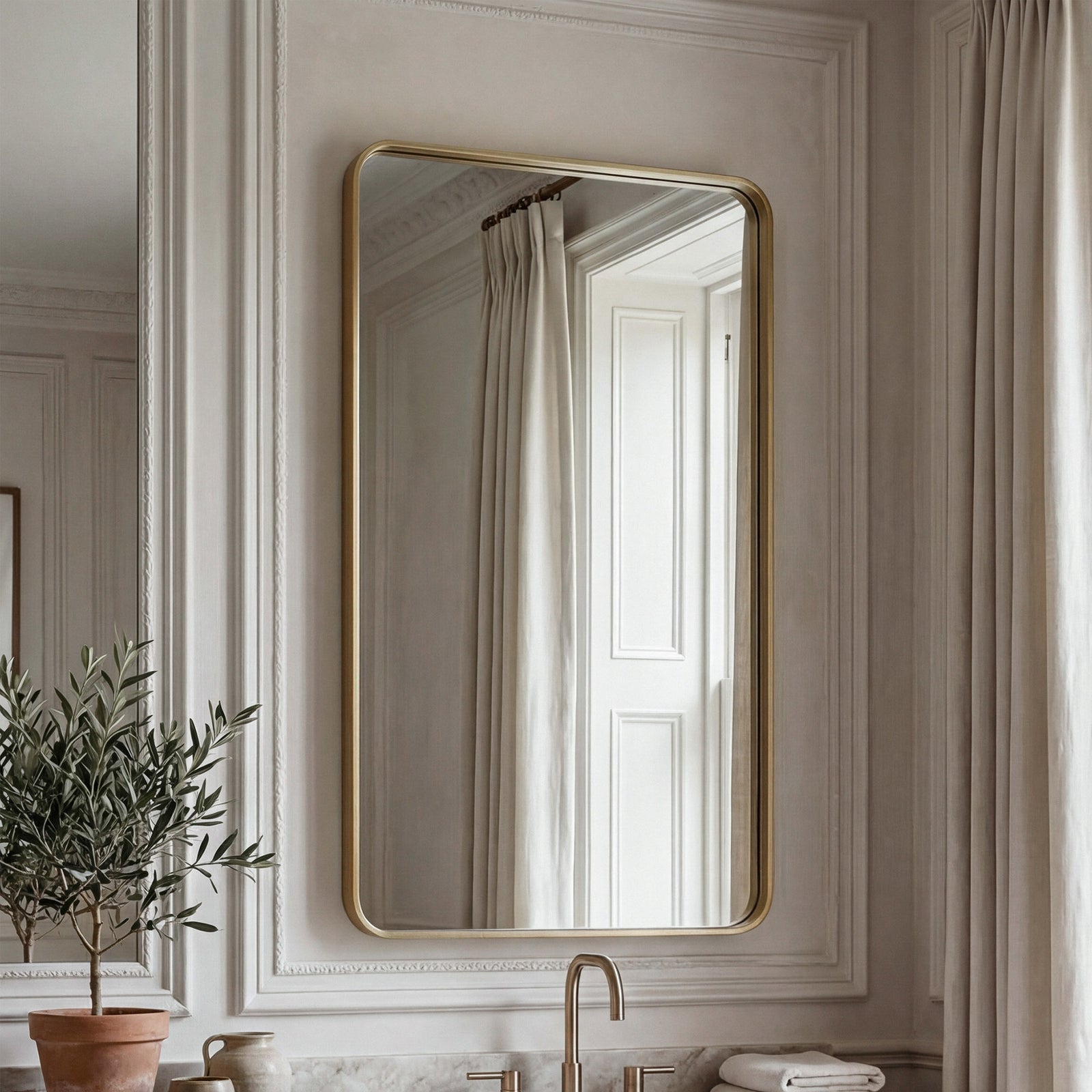 Contour Metal Rectangle Mirror 24X40 In Brass Brass Finish - DECOR by Joshua Marshal