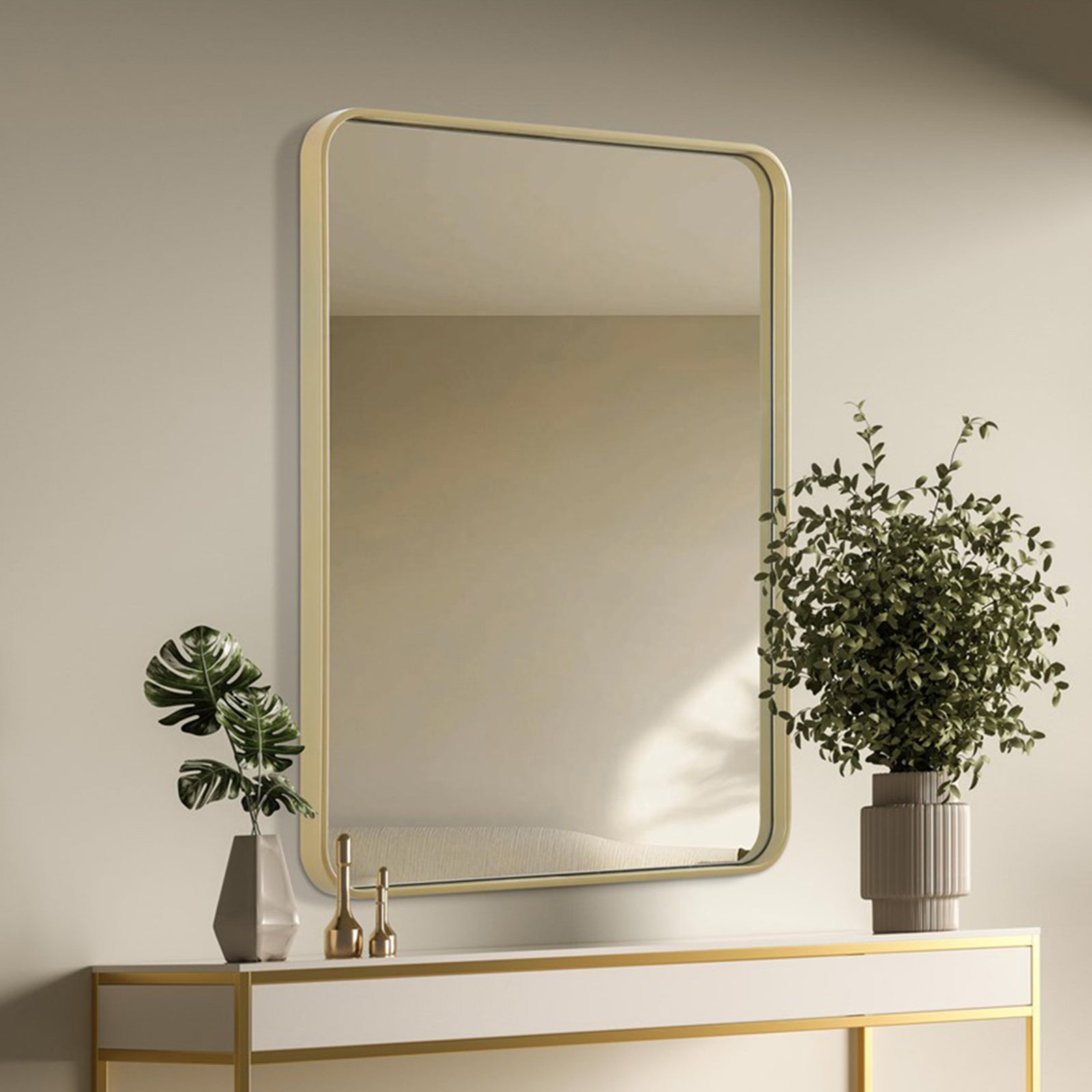 Contour Metal Rectangle Mirror 27X36 In Brass Brass Finish - DECOR by Joshua Marshal