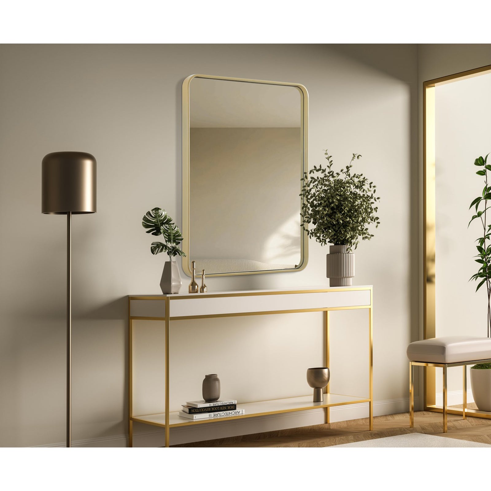 Contour Metal Rectangle Mirror 27X36 In Brass - View 2 - Joshua Marshal
