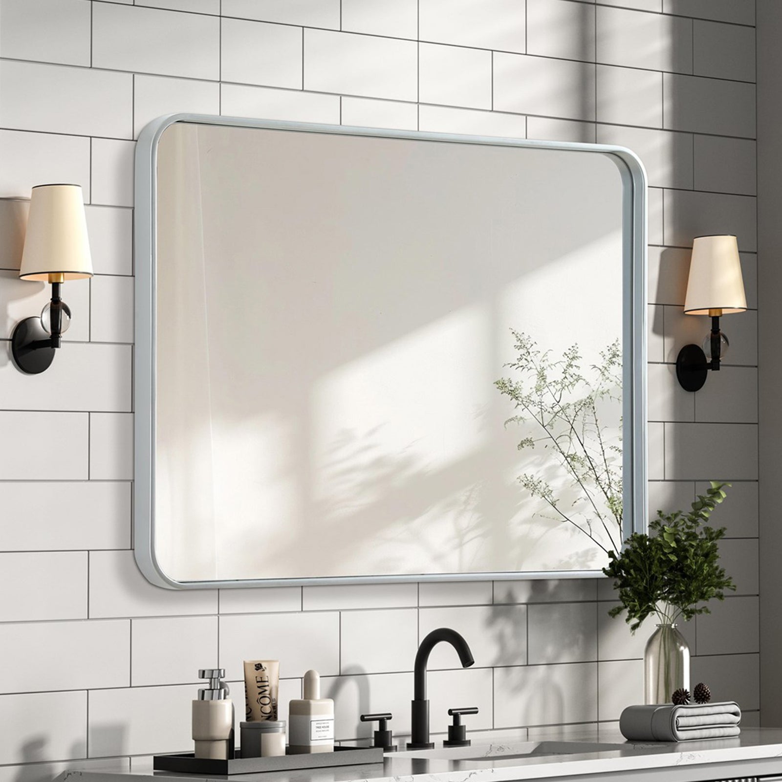 Contour Metal Rectangle Mirror 27X36 In Silver Silver Finish - DECOR by Joshua Marshal