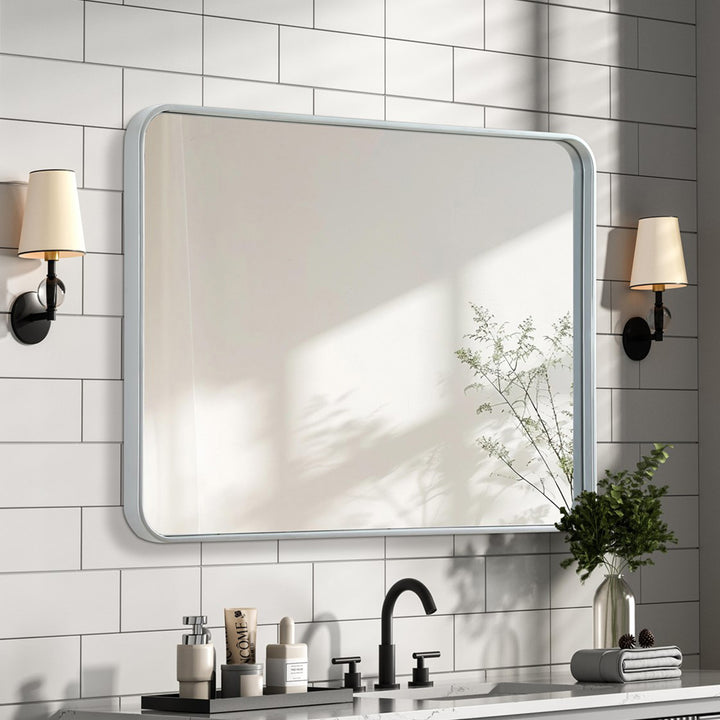 Contour Metal Rectangle Mirror 27X36 In Silver Silver Finish - DECOR by Joshua Marshal