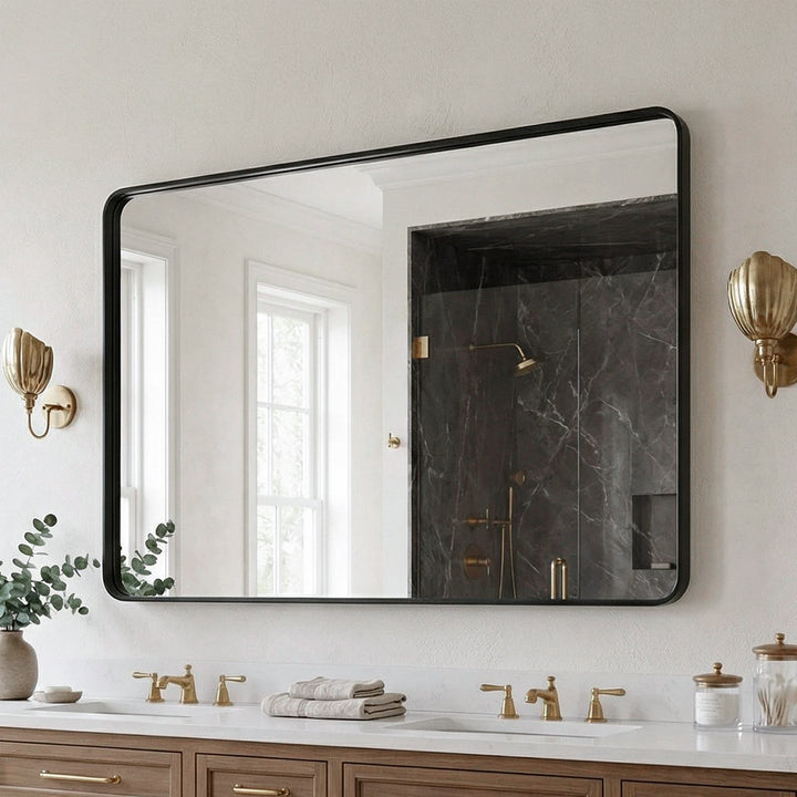 Contour Metal Rectangle Mirror 27X40 In Black Black Finish - DECOR by Joshua Marshal