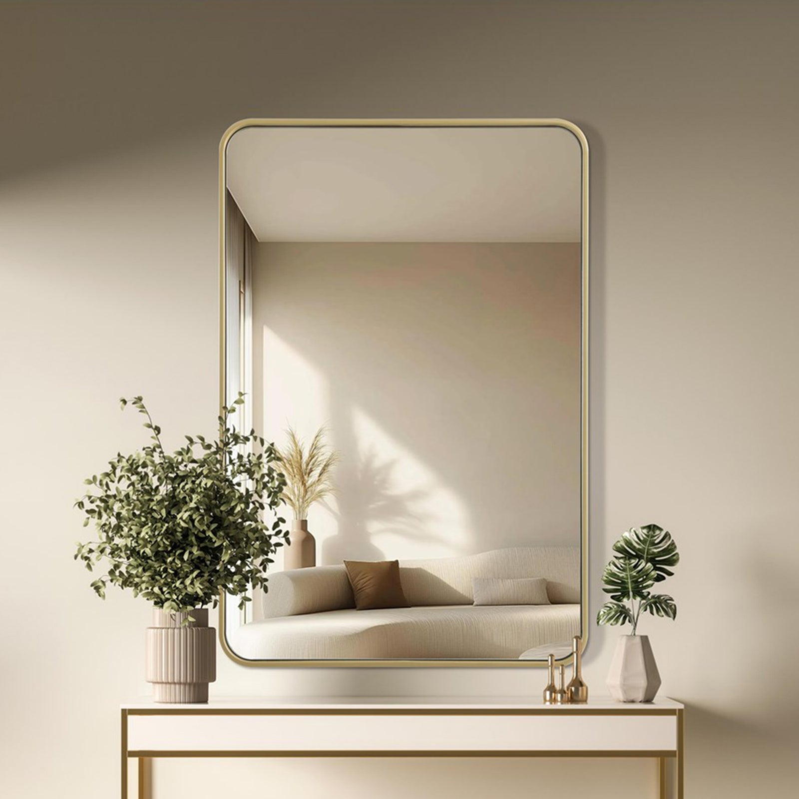 Contour Metal Rectangle Mirror 27X40 In Brass Brass Finish - DECOR by Joshua Marshal