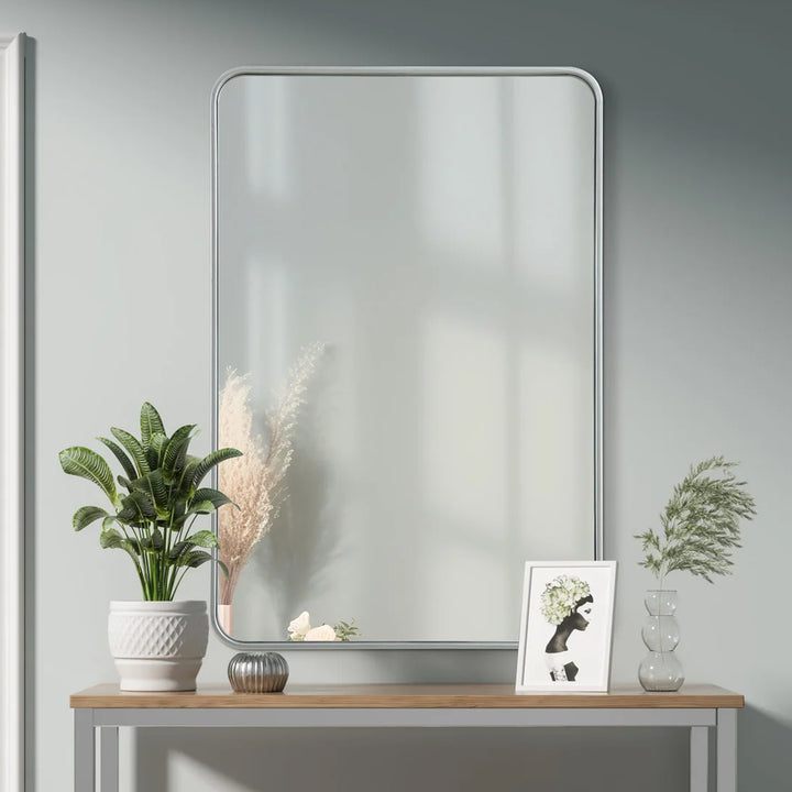 Contour Metal Rectangle Mirror 27X40 In Silver Silver Finish - DECOR by Joshua Marshal