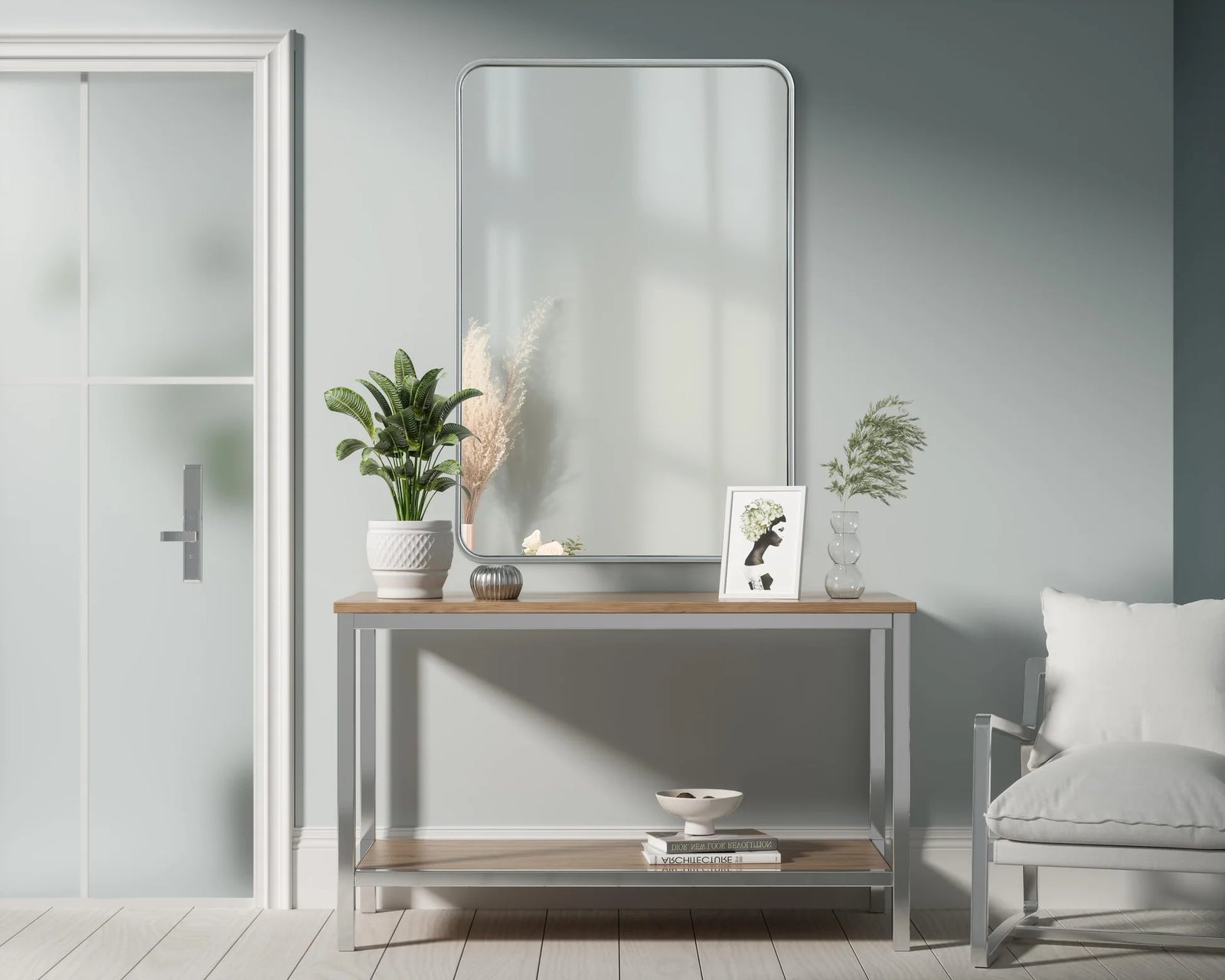 Contour Metal Rectangle Mirror 27X40 In Silver - View 2 - Joshua Marshal