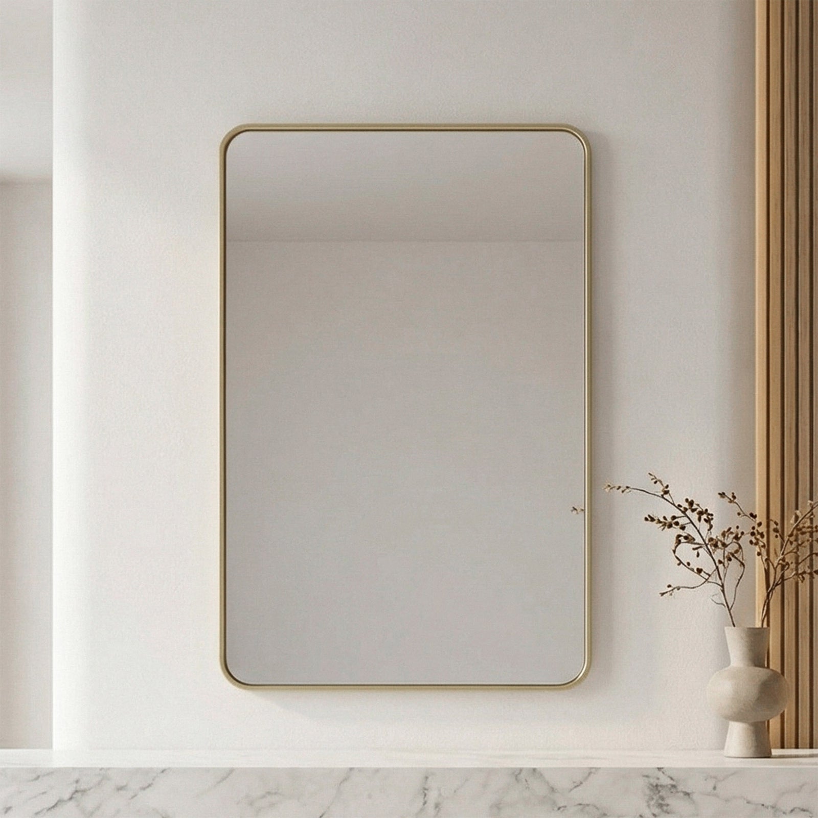 Contour Metal Rectangle Mirror 28X42 In Brass Brass Finish - DECOR by Joshua Marshal