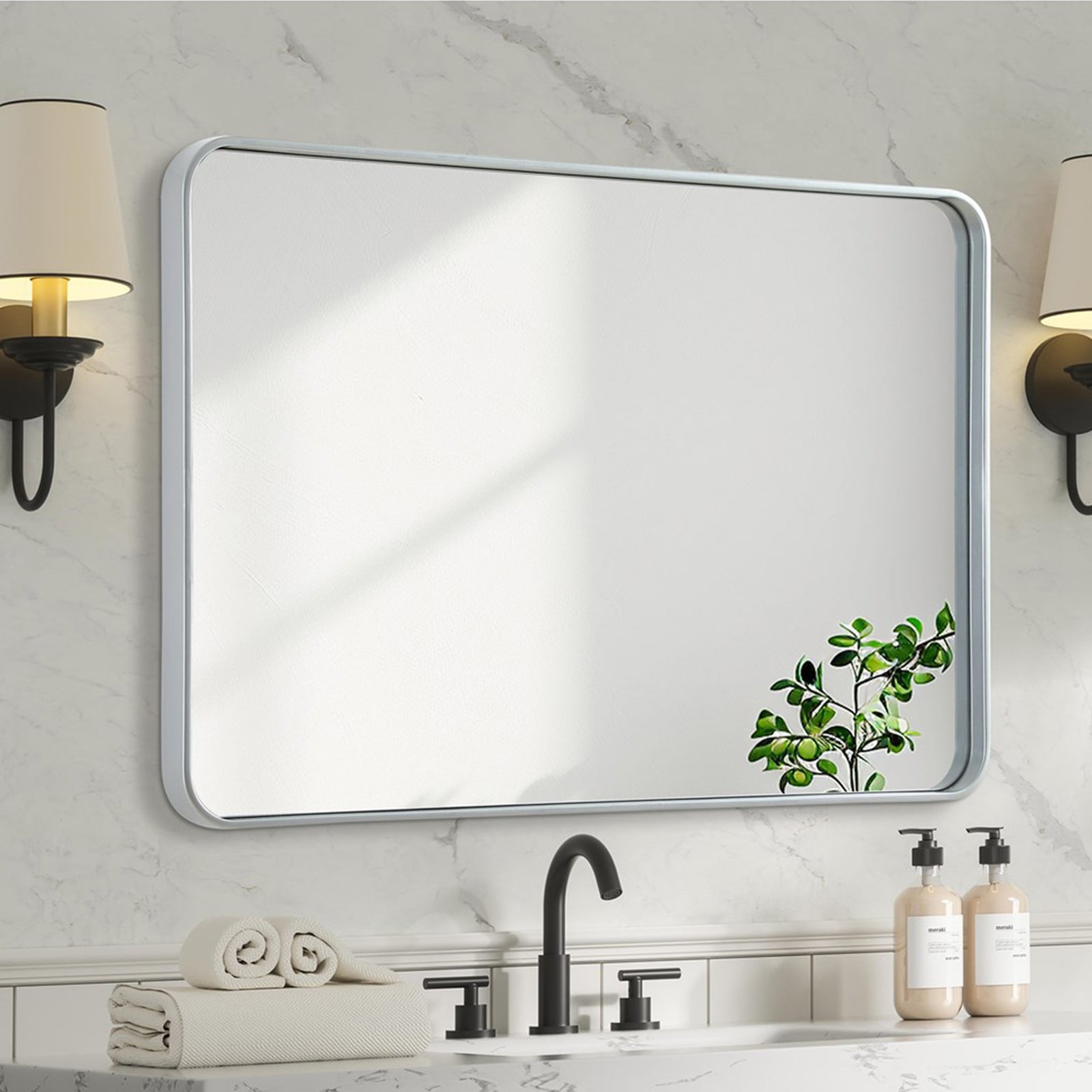 Contour Metal Rectangle Mirror 28X42 In Silver Silver Finish - DECOR by Joshua Marshal