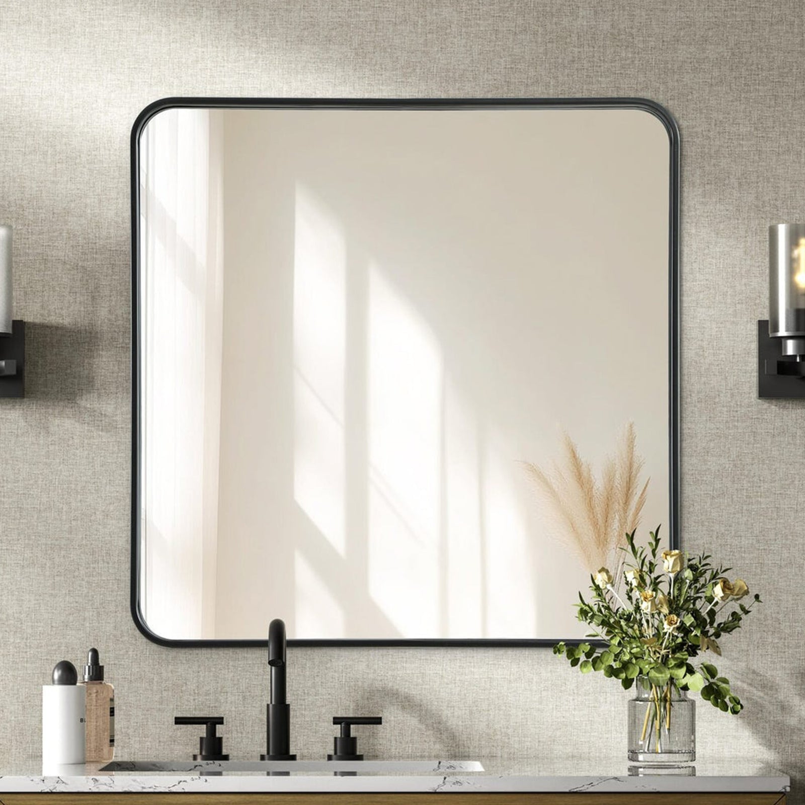 Contour Metal Square Mirror 30X30 In Black Black Finish - DECOR by Joshua Marshal