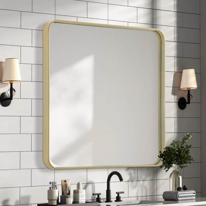 Contour Metal Square Mirror 30X30 In Brass Brass Finish - DECOR by Joshua Marshal