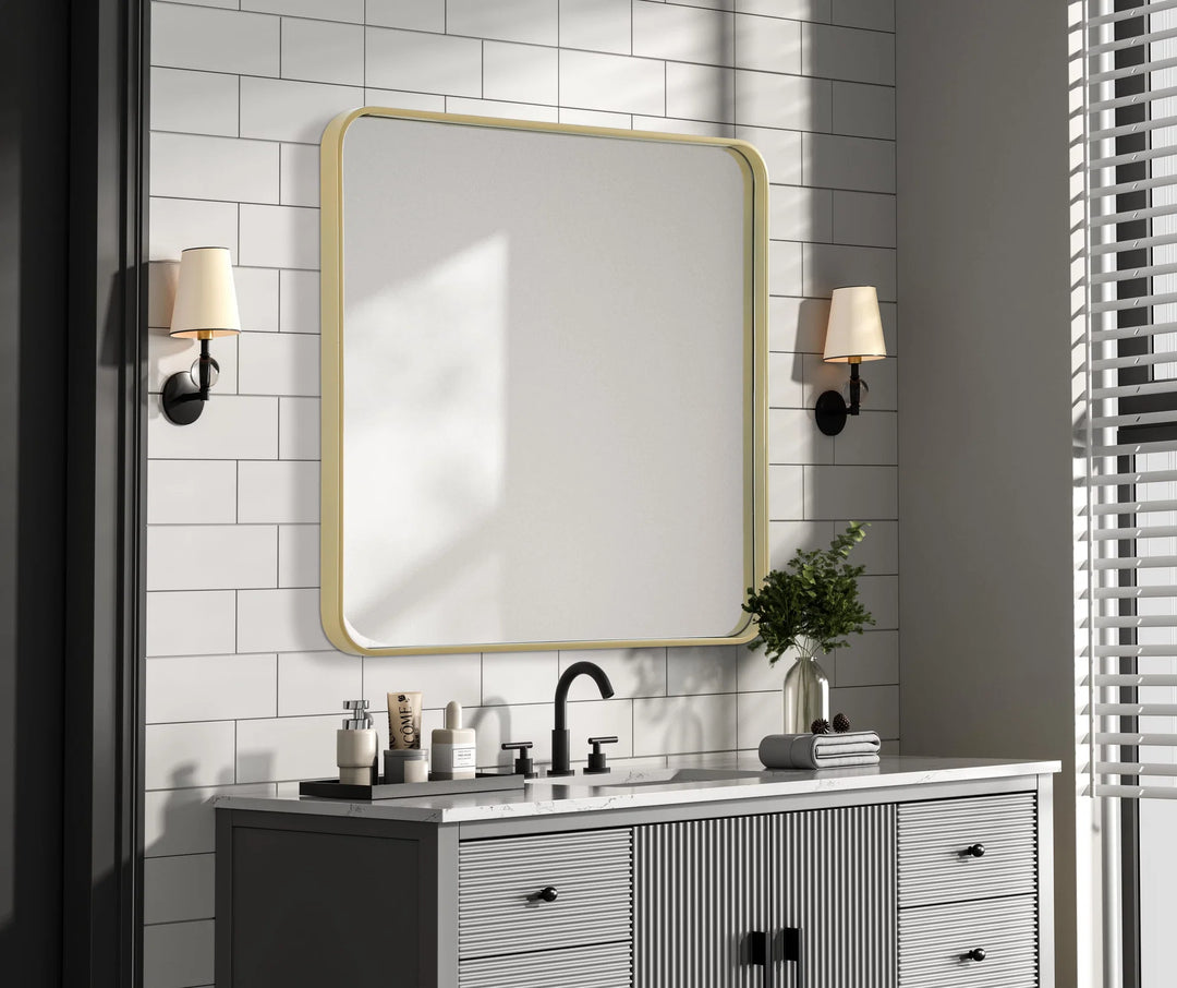 Contour Metal Square Mirror 30X30 In Brass - View 2 - Joshua Marshal